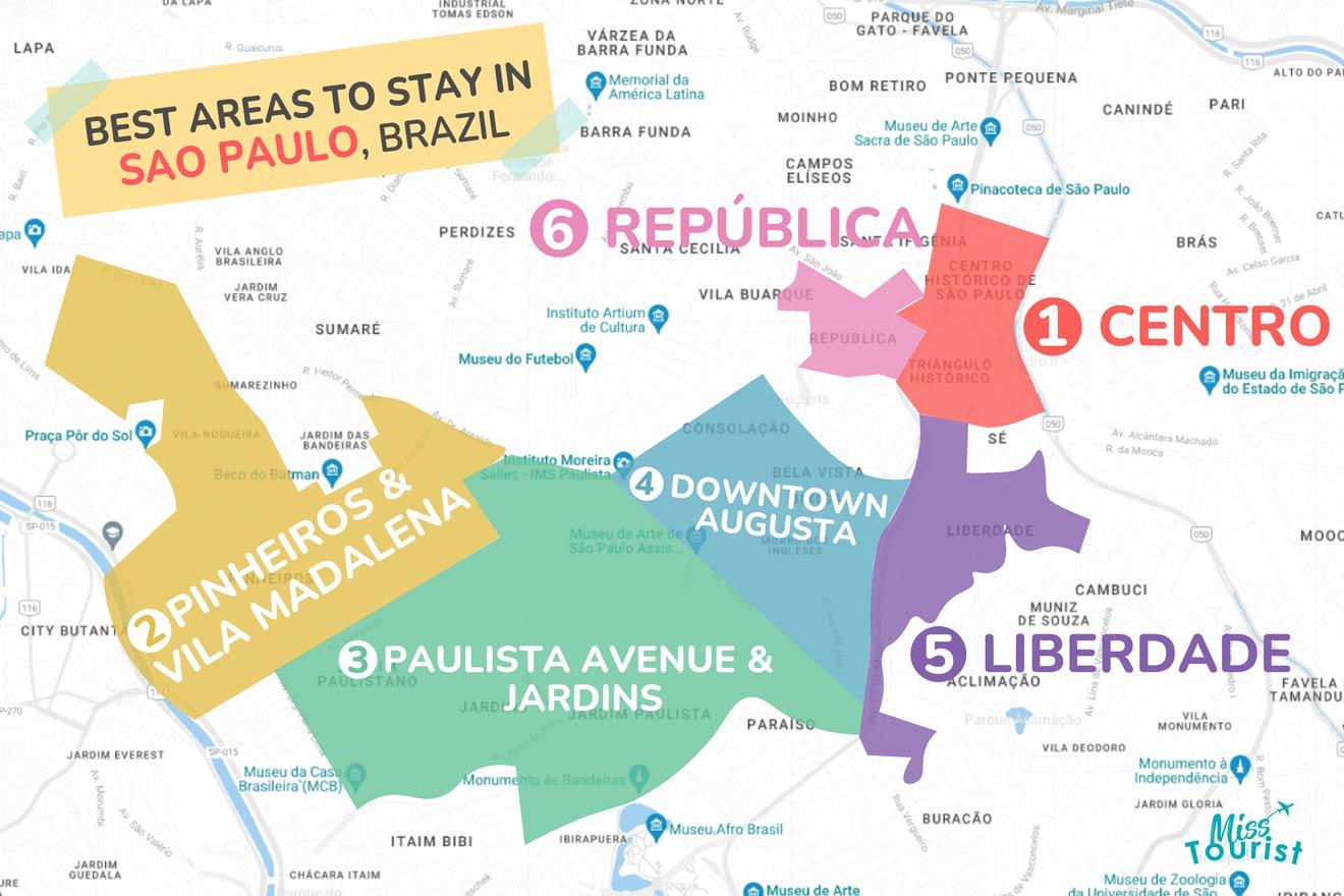 Map of best places to stay Sao Paulo